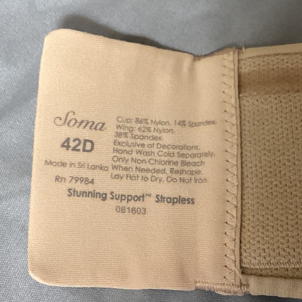 Soma Stunning Support Strapless Bra Floral Beige Comfortable 42D Straps Detach - Picture 10 of 12